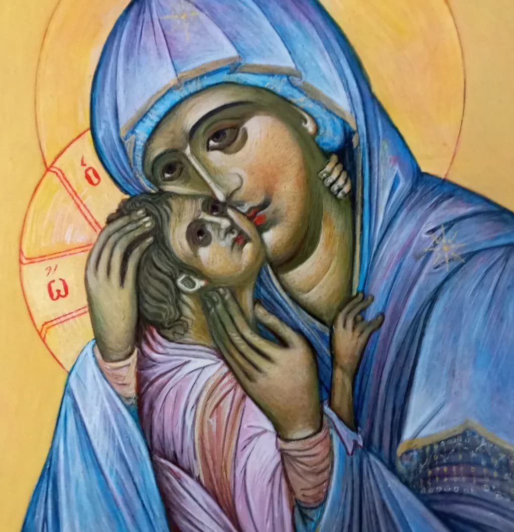 Embrace of Grace: A Sacred Mother-Child Connection in Iconic Artistry