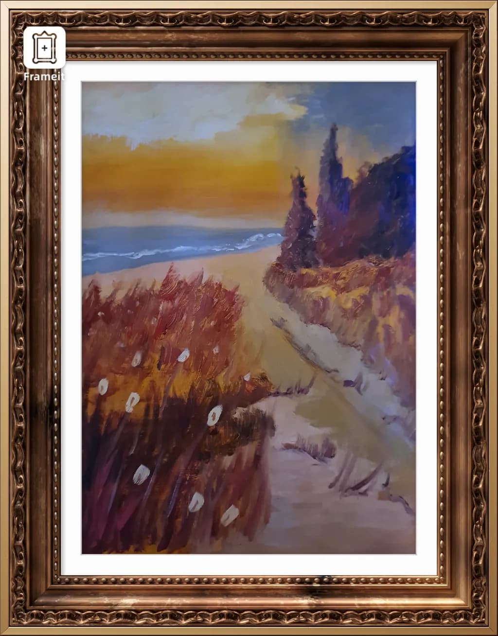 Serene Sunset Over Ocean Pathway: A Vibrant Landscape Painting