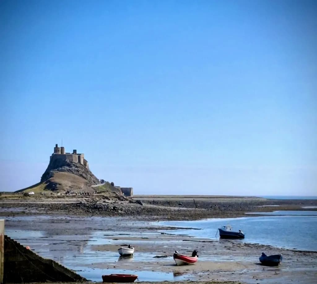 Serenity by the Shore: A Coastal Landscape with Boats and Castle Views