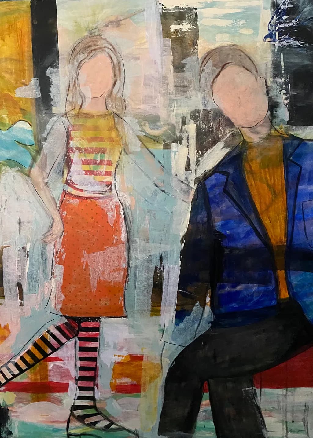 Whimsical Encounters: A Dance of Color and Form in Abstract Portraiture