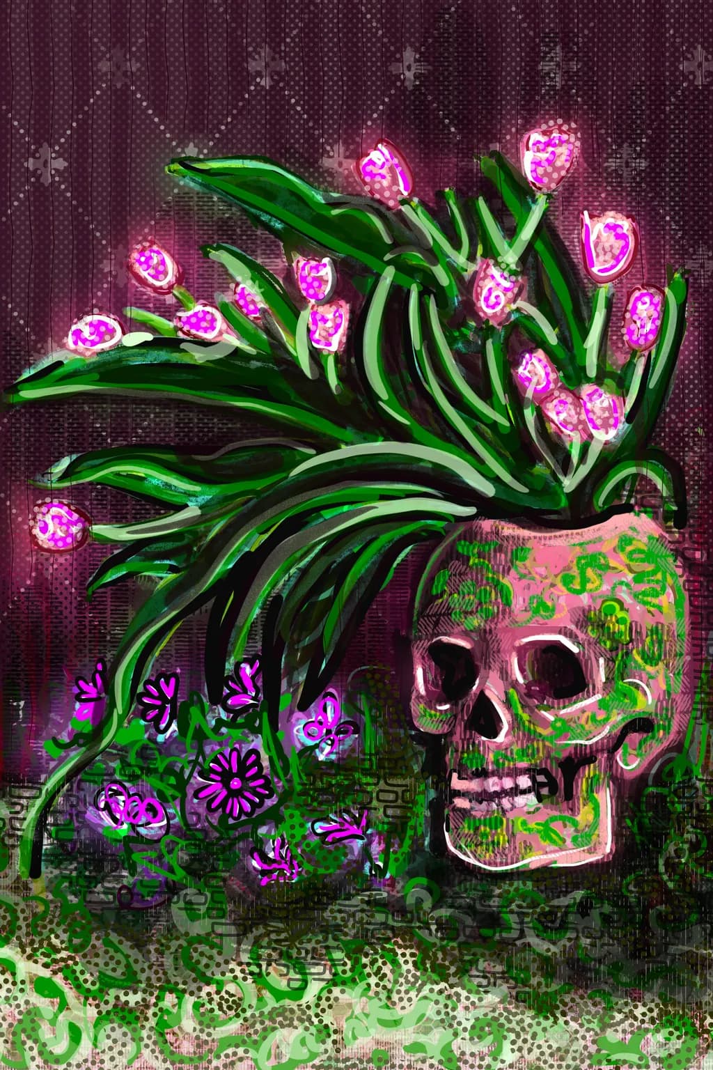 Eternal Bloom: A Skull's Floral Rebirth in Vivid Colors