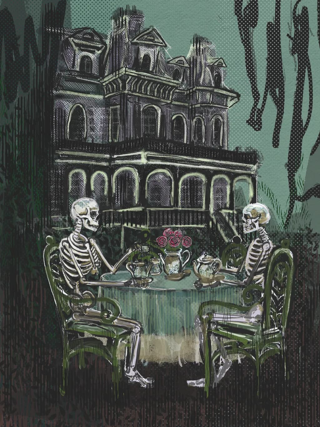 Ethereal Tea Party: Skeletons in a Haunted Manor