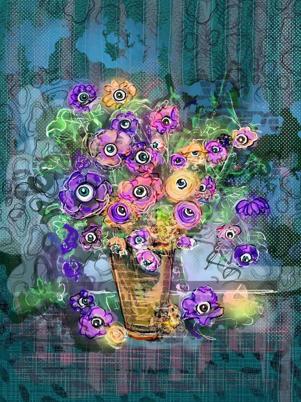 Whimsical Eyes: A Vibrant Floral Fantasy in Bloom
