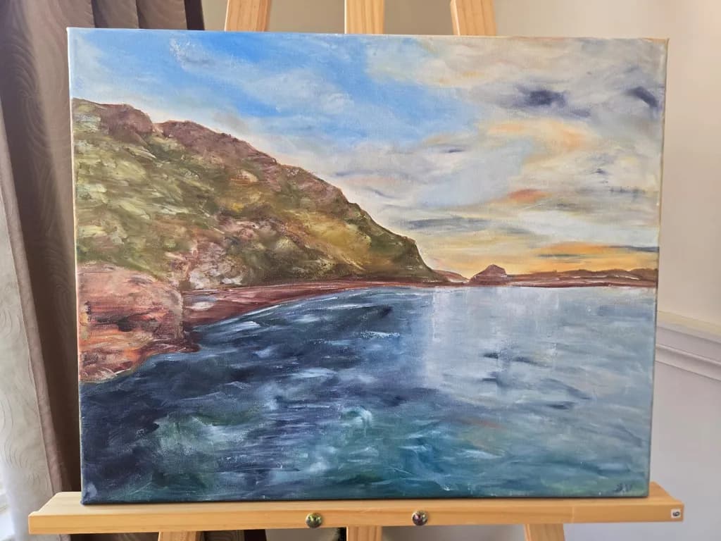 Serene Coastal Reflections: A Tranquil Evening by the Shoreline