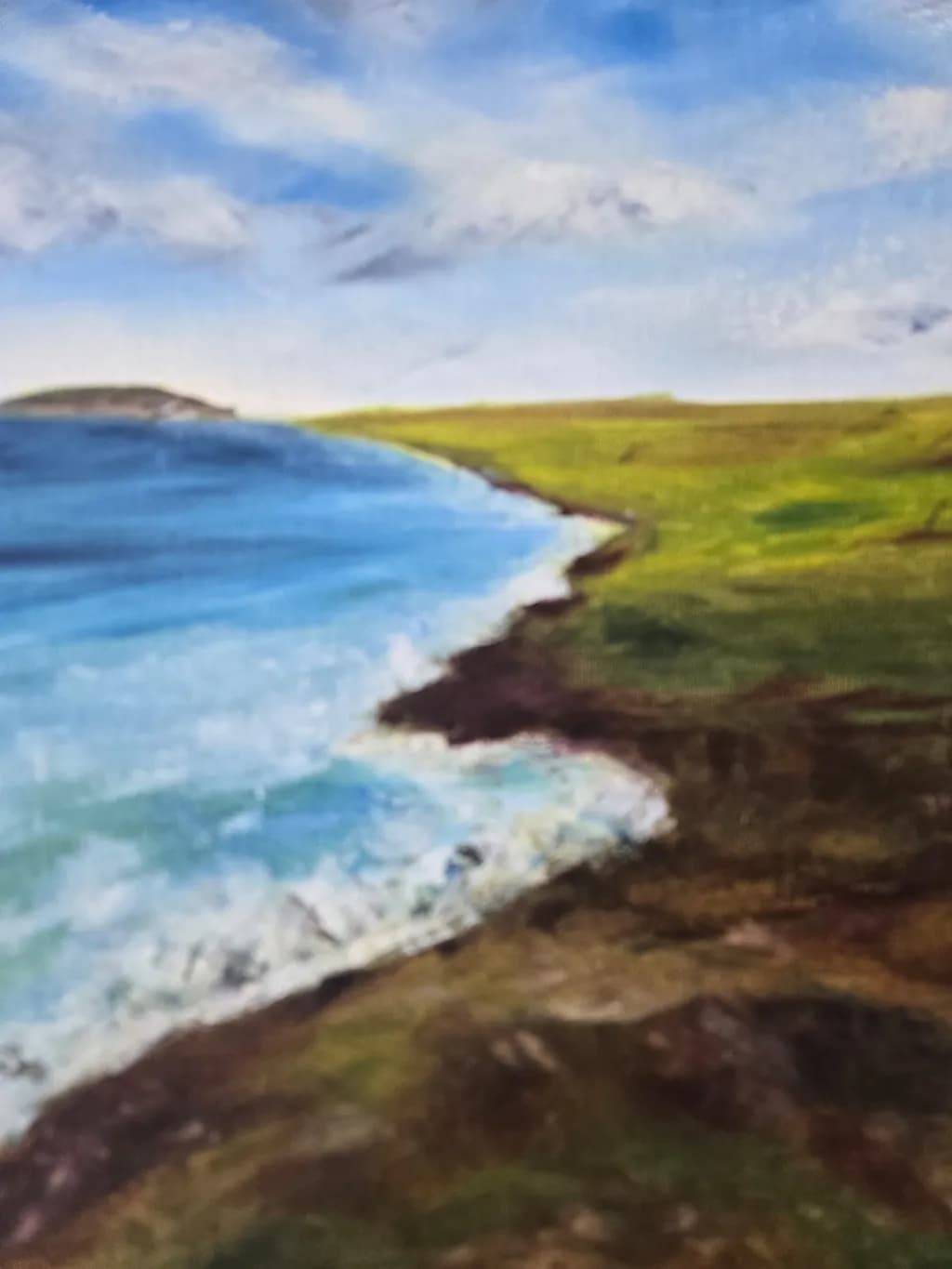 Serenity by the Shore: A Coastal Landscape in Tranquil Blues and Greens