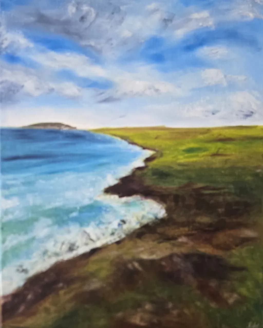 Serenity by the Shore: A Coastal Landscape of Tranquil Waters and Lush Greenery