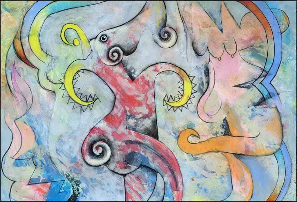 Whimsical Dance of Colorful Forms: An Abstract Exploration of Emotion and Movement