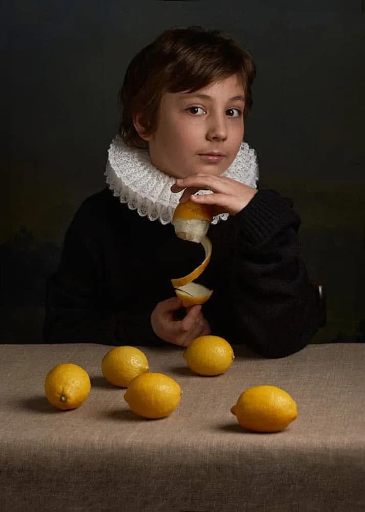 Whimsical Portrait of a Child with Lemons: A Creative Still-Life Exploration