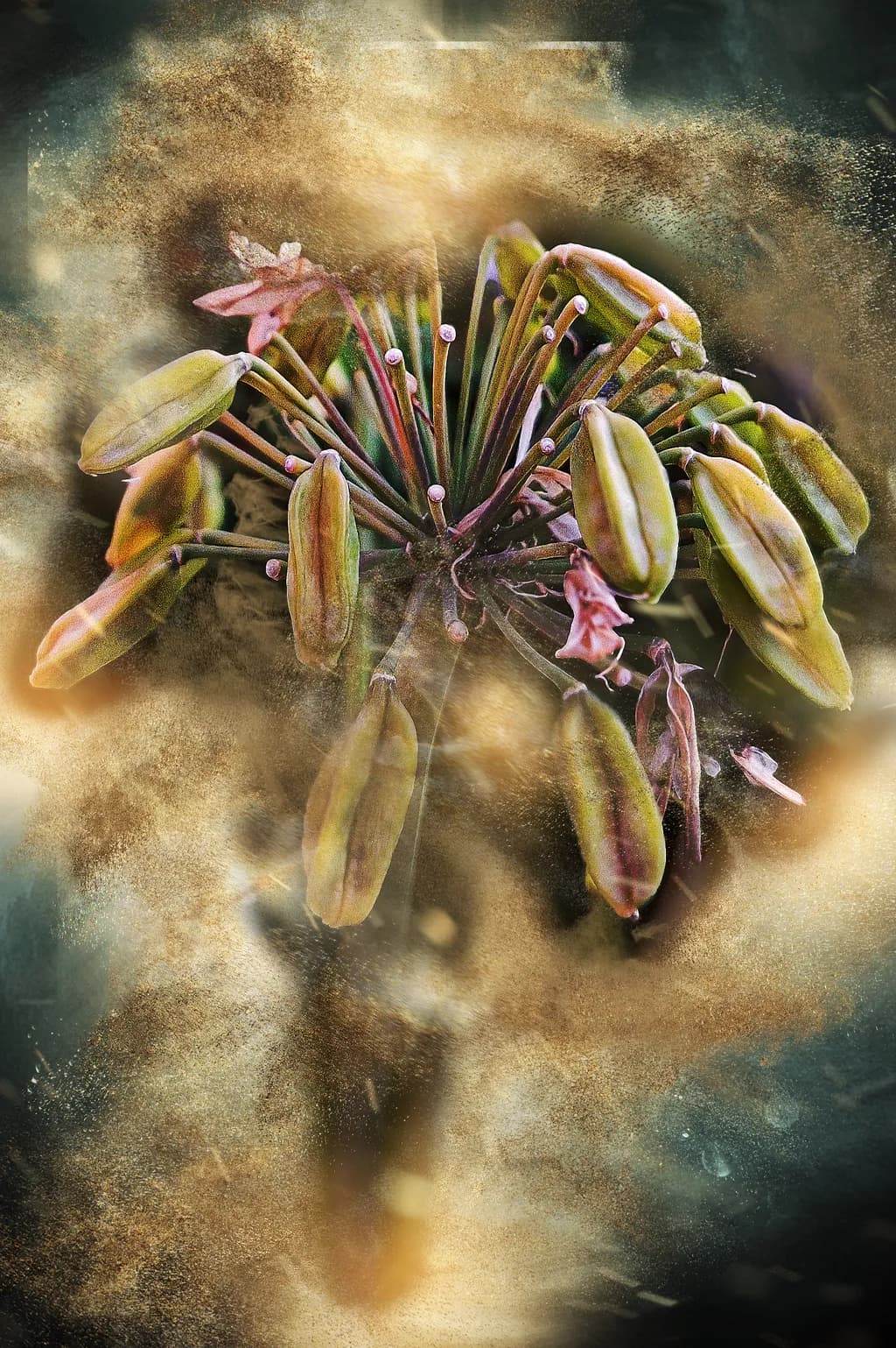 Whispers of Nature: A Floral Dreamscape in Gold and Green