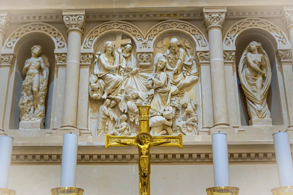 Eternal Grace: A Divine Sculpture of Faith and Reverence in Stone