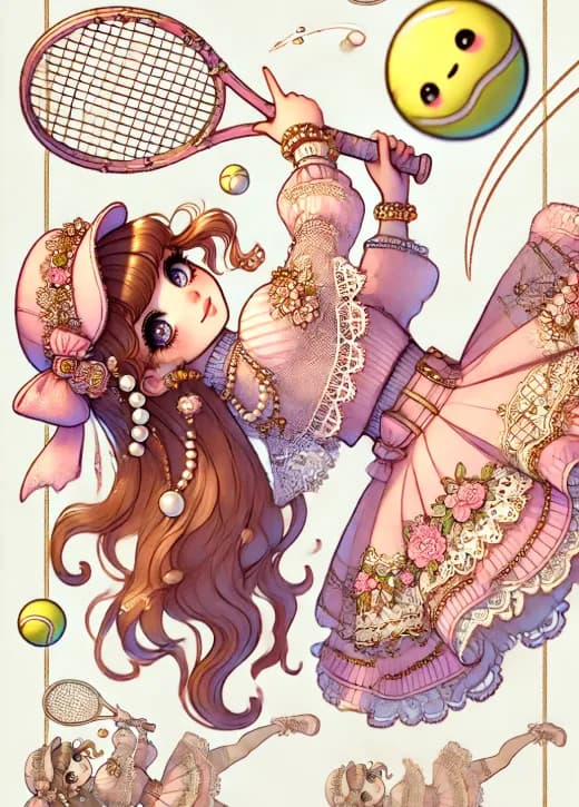 Whimsical Elegance: A Playful Tennis Dream in Anime Fashion