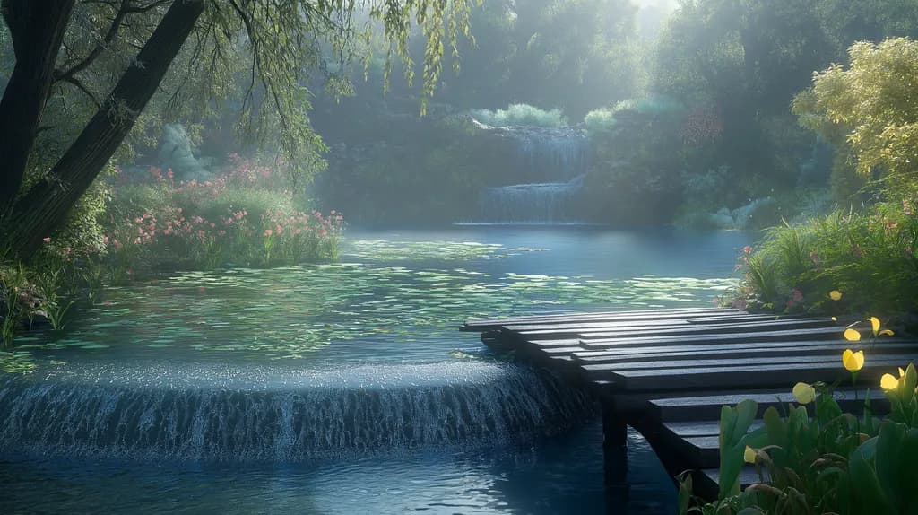 Whispers of Serenity: A Tranquil Waterfall Reflection in Nature's Embrace