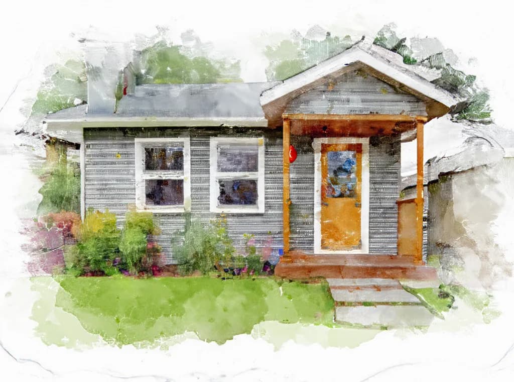 Charming Watercolor Cottage: A Serene Home Portrait in Nature's Embrace