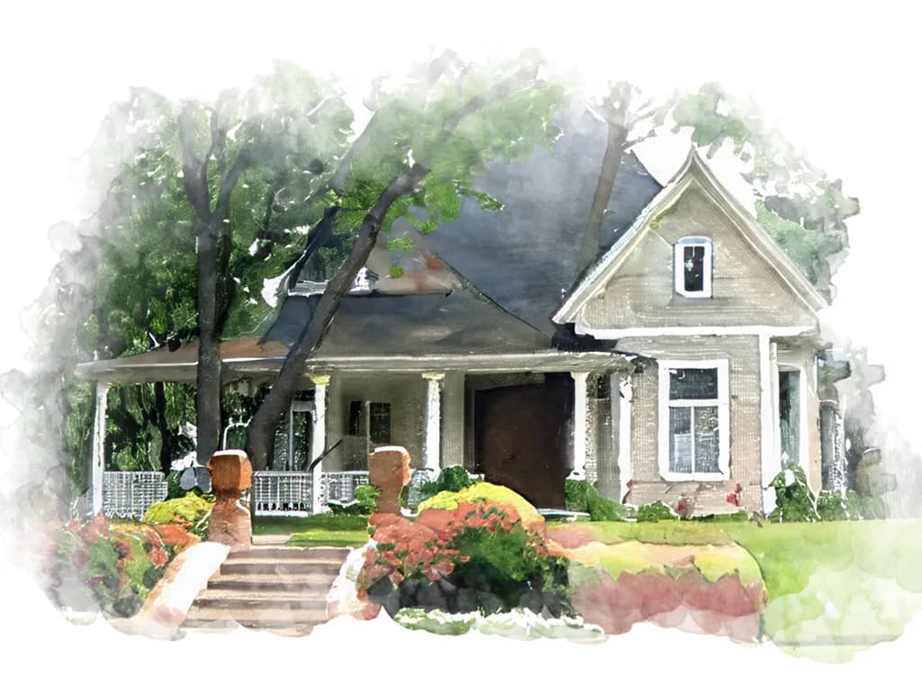 Whispers of Home: A Serene Watercolor Portrait of a Timeless House