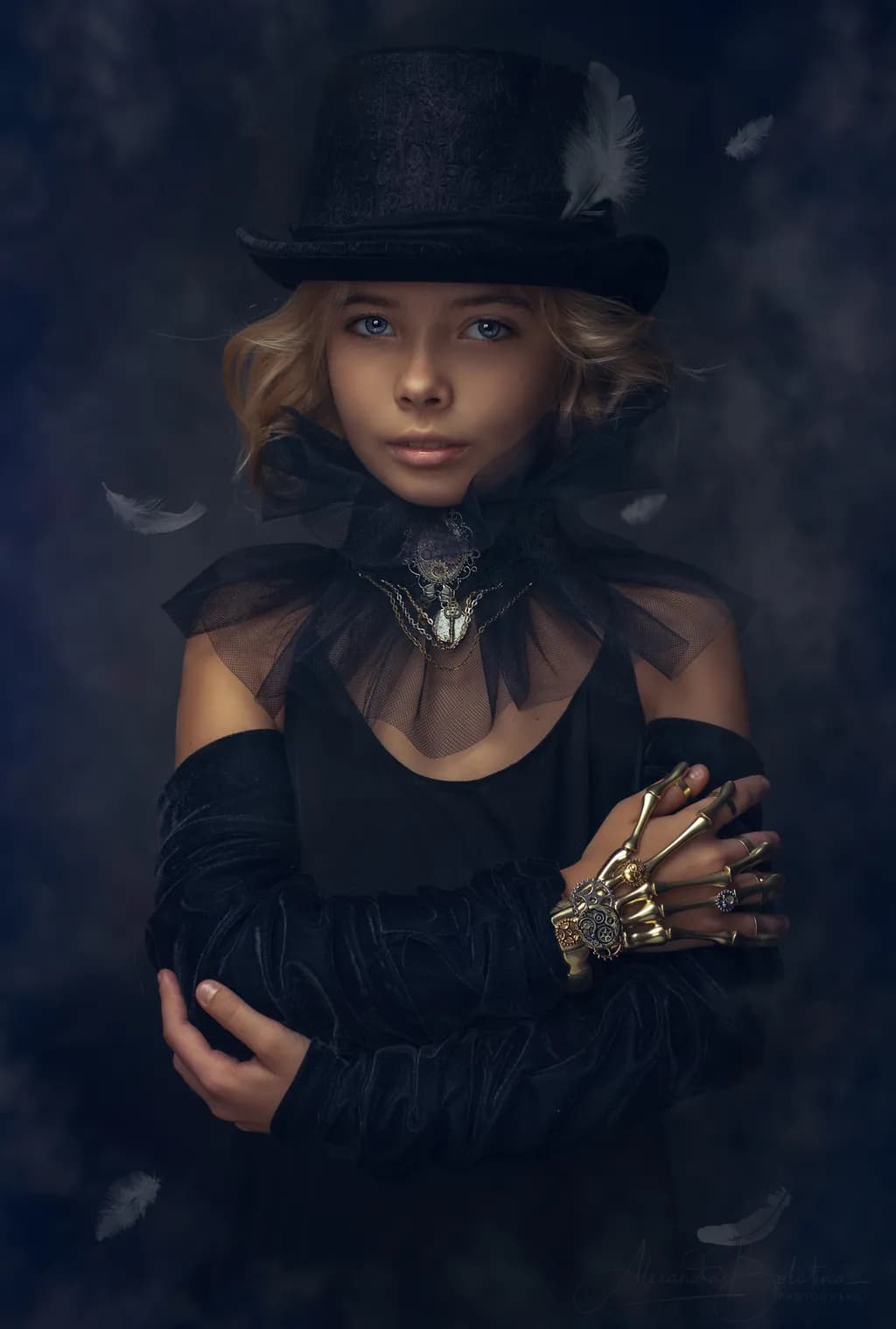 Whispers of Elegance: A Haunting Portrait in Dramatic Whimsy