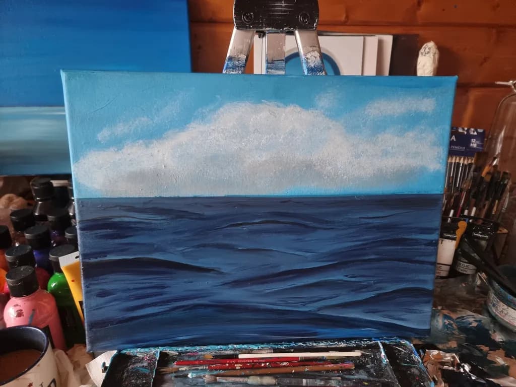 Serenity in Blue: A Tranquil Ocean and Sky Painting