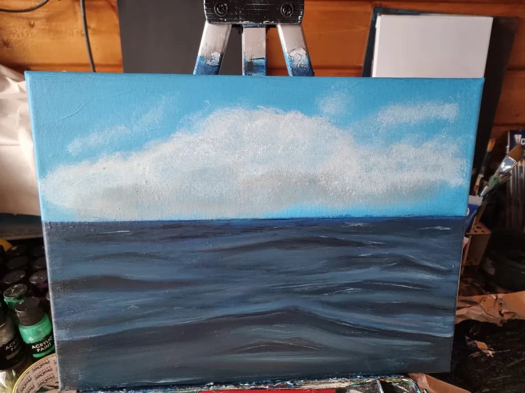 Serenity in Blue: A Tranquil Ocean and Sky Painting