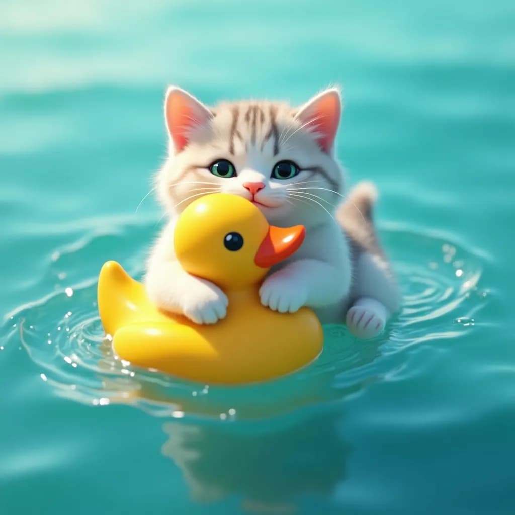 Whimsical Waters: A Playful Kitten's Adventure with a Rubber Duck