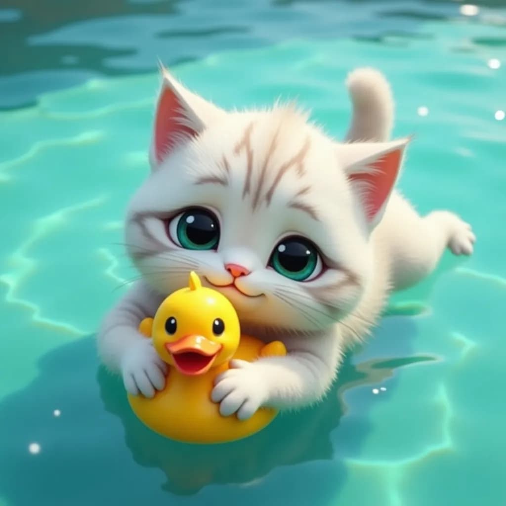 Whimsical Waters: A Playful Kitten's Adventure with a Rubber Duck