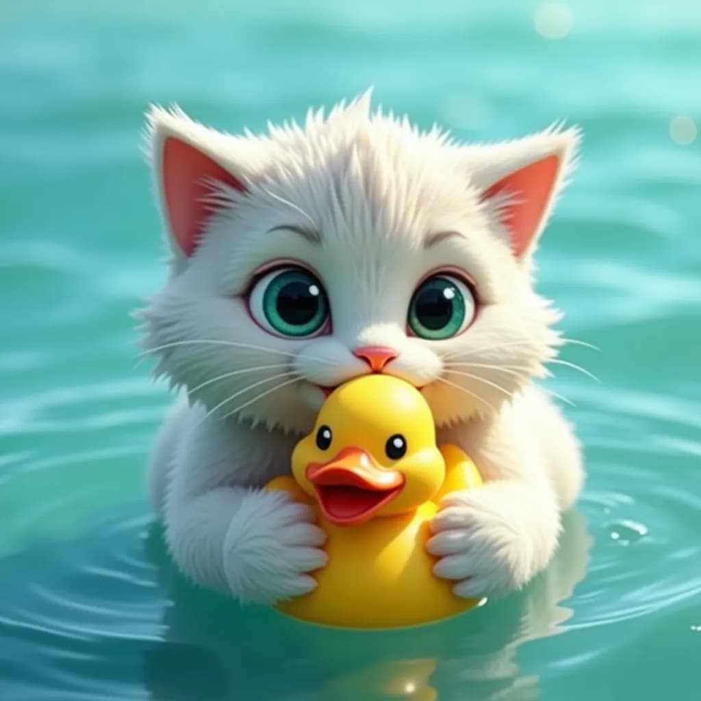 Whimsical Waters: A Playful Kitten's Delight with a Rubber Duck