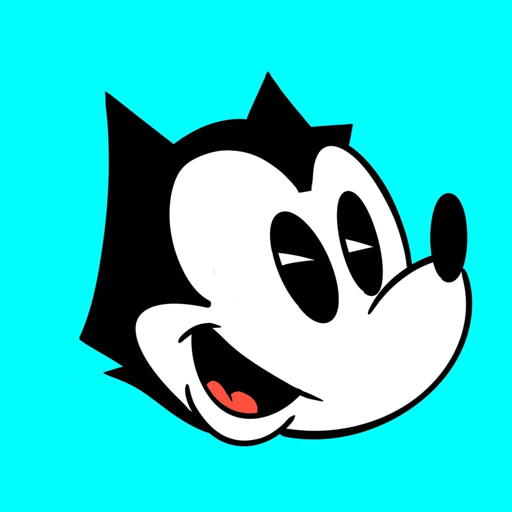 Playful Whimsy: A Cartoon Character's Joyful Smile Against a Vibrant Background