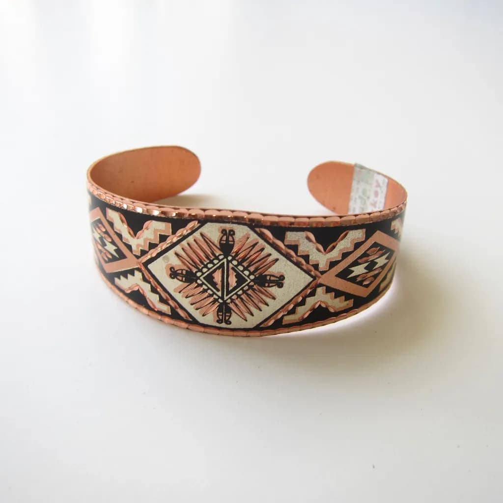 Desert Dreams: Handcrafted Leather Cuff with Intricate Geometric Patterns