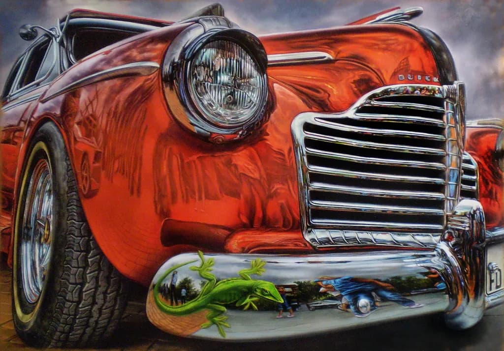 Classic Elegance: The Radiant Red Buick with a Touch of Whimsy
