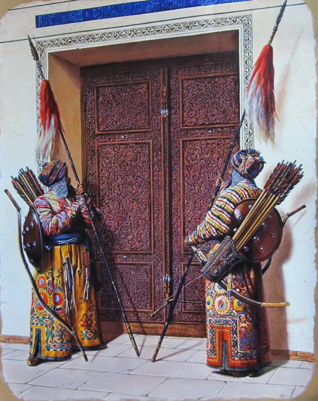 Guardians of the Ornate Doorway: A Cultural Tapestry in Color and Detail