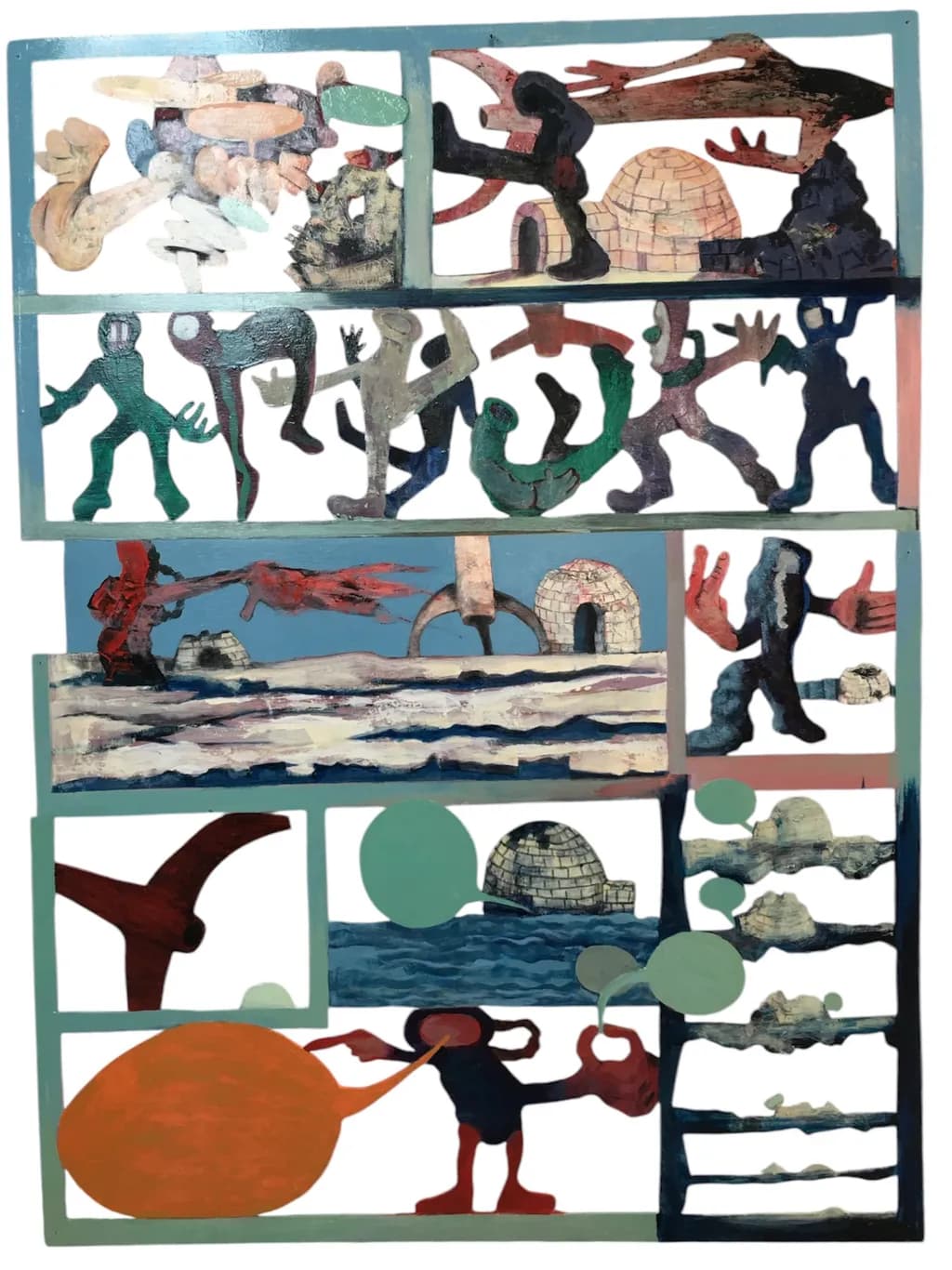 Colorful Layers of Playful Figures: An Abstract Exploration of Movement and Form