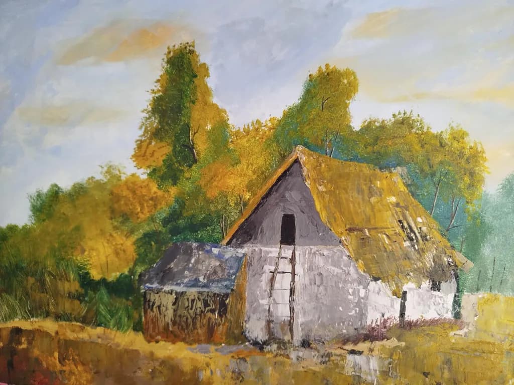 Whispers of Autumn: A Rustic Cottage Amidst Golden Trees