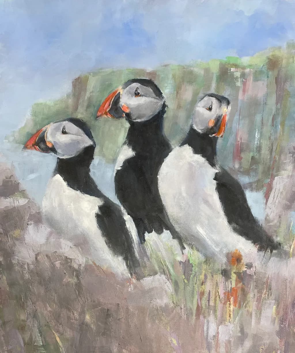 Puffin Trio: Guardians of the Coastal Cliffs