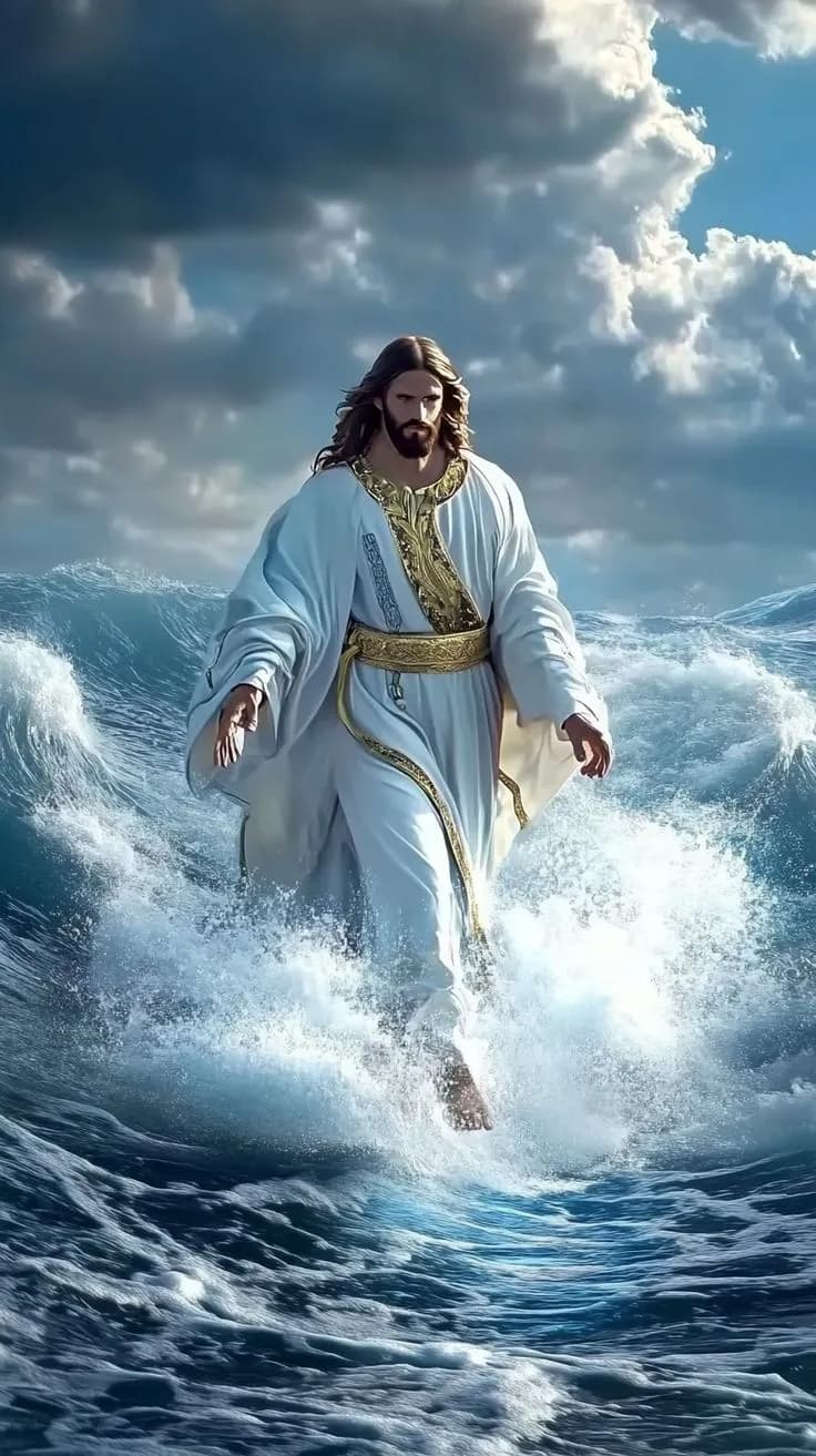 Divine Serenity: The Christ Walking on Water in Majestic Splendor