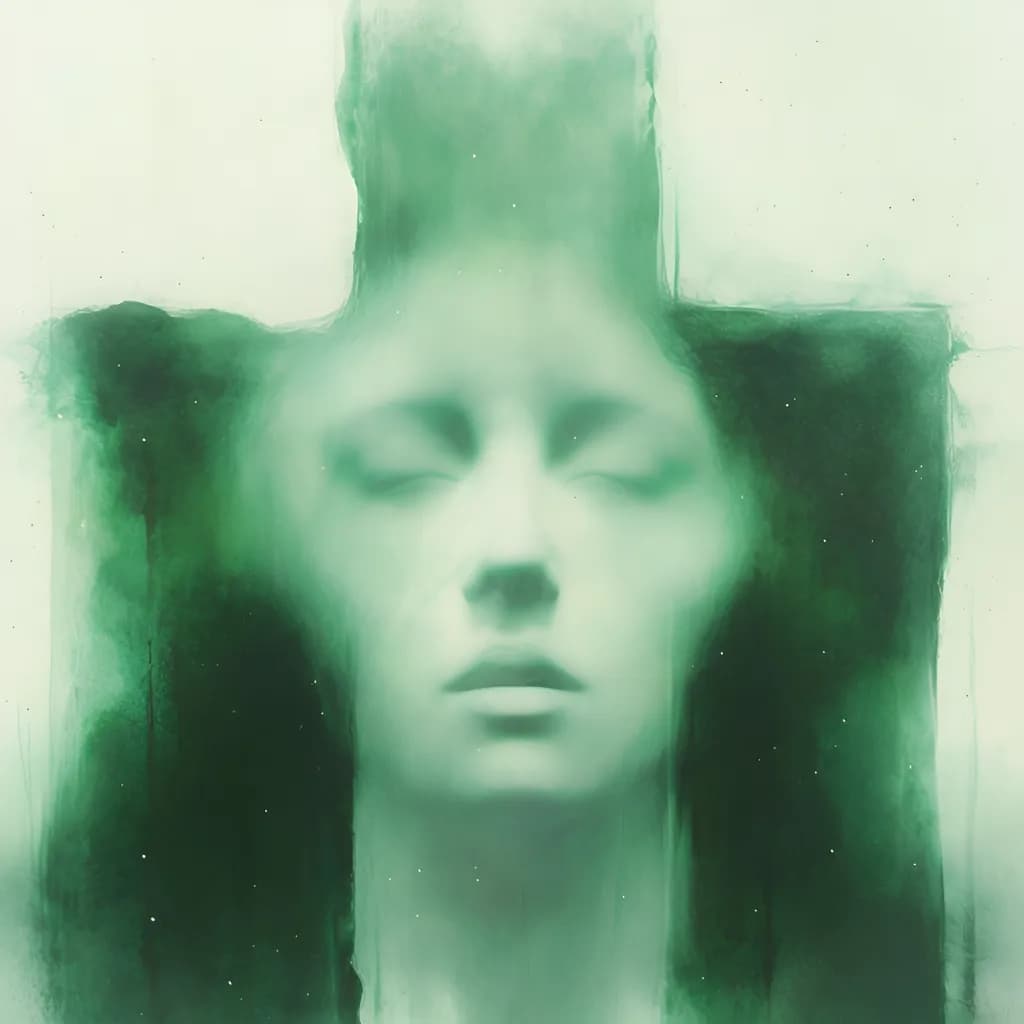 Ethereal Serenity: A Translucent Portrait in Green Hues
