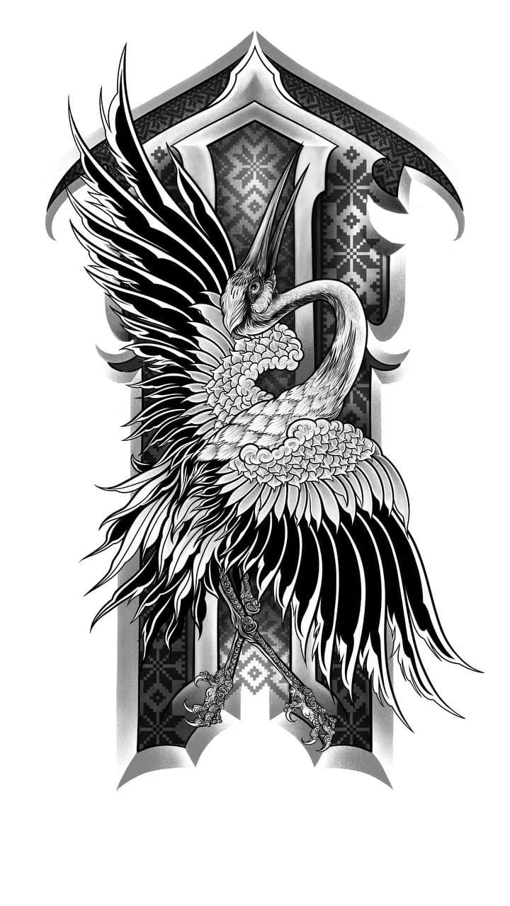 Elegant Crane: A Dance of Shadows and Light in Monochrome Artistry