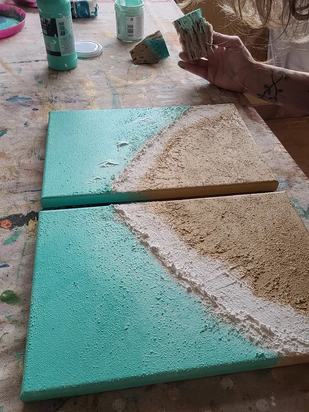 Serene Shoreline: A Textured Journey Through Aqua and Sand