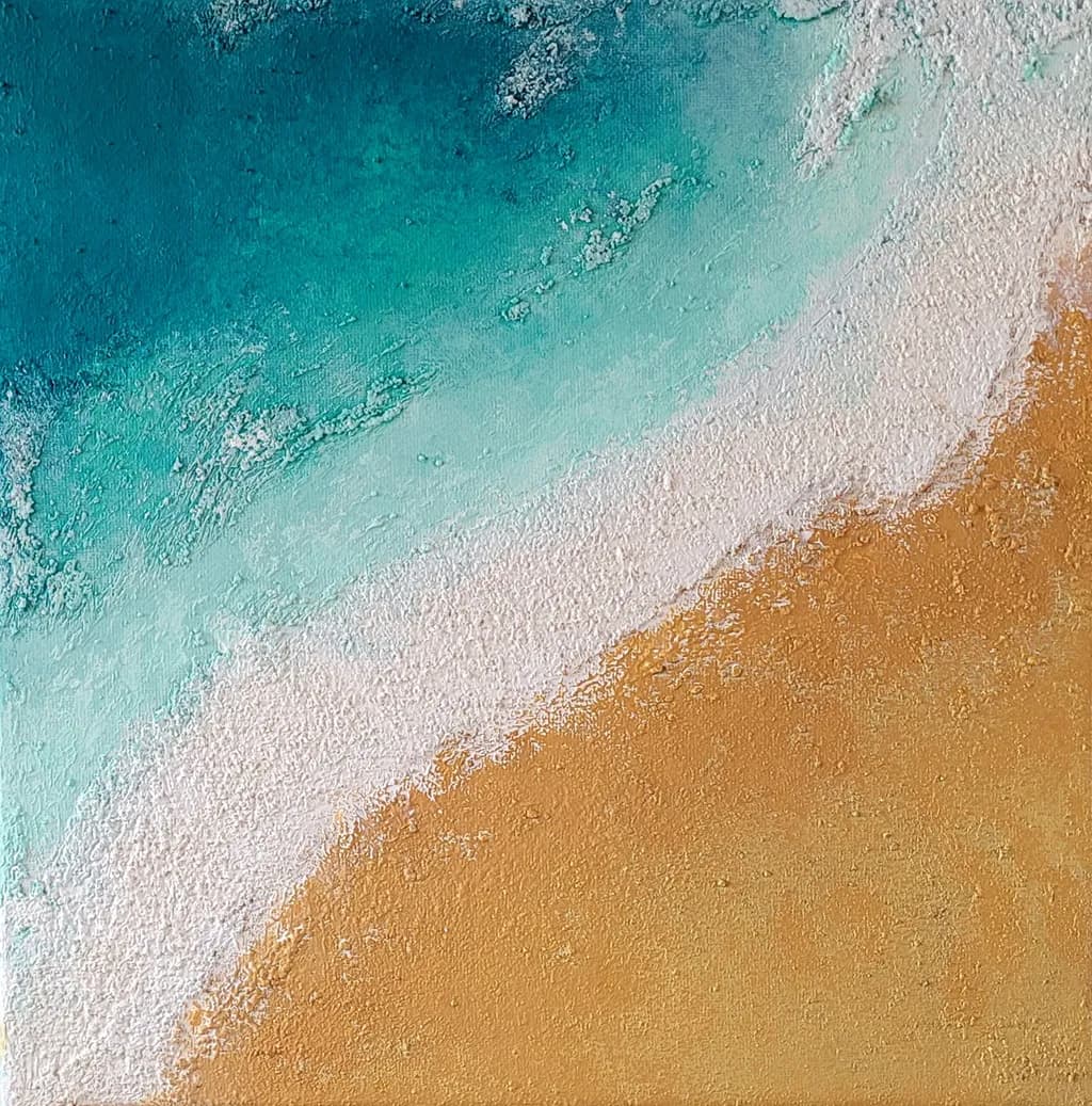 Serenity by the Shore: A Tranquil Coastal Abstract in Aqua and Gold