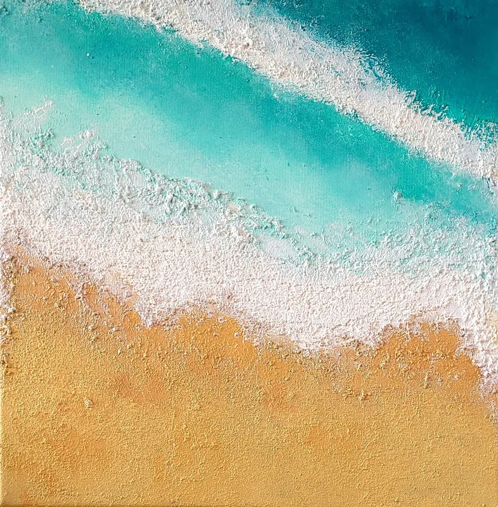Serene Shoreline: A Textured Journey Through Aqua and Gold