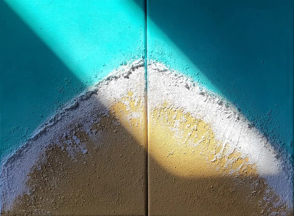 Serene Shoreline: An Abstract Dance of Blue and Yellow Textures
