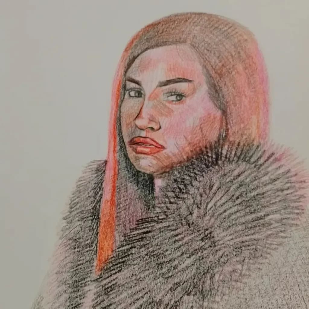 Whispers of Elegance: A Portrait in Colorful Charcoal and Pastel