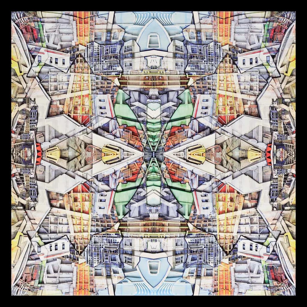 Urban Kaleidoscope: A Symphonic Fusion of Architectural Elements and Colorful Geometry