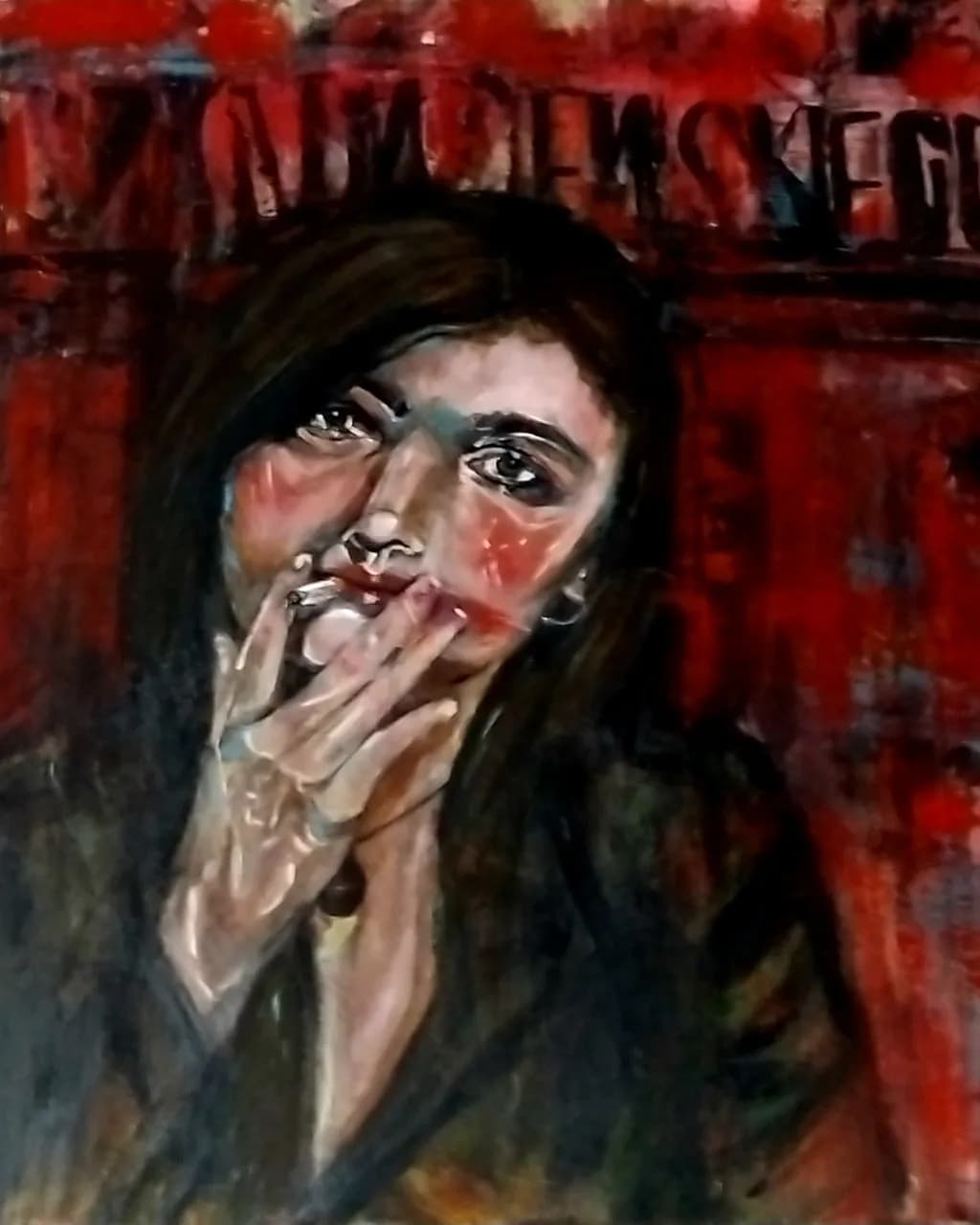 Embers of Emotion: A Portrait in Red Smoke and Expression