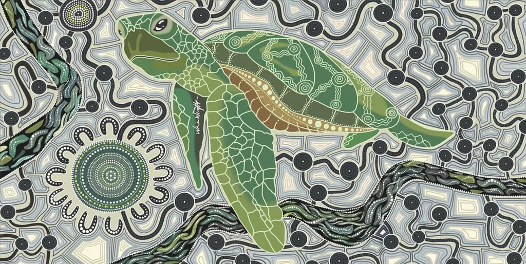 Serene Journey: The Dance of the Turtle in Abstract Harmony