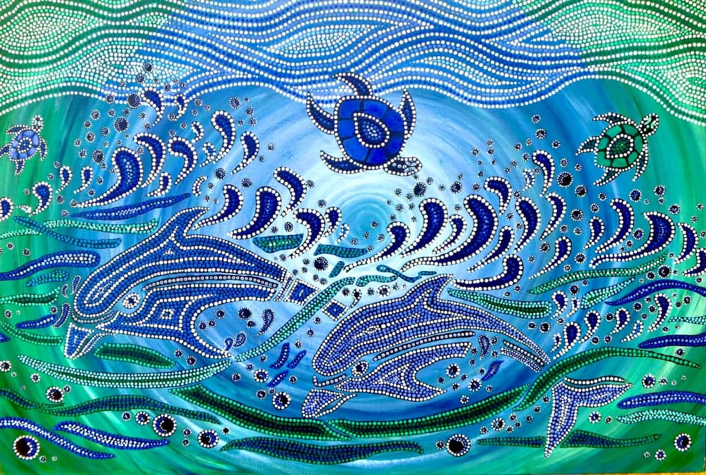 Oceanic Harmony: Dolphins and Turtles Dance in Vibrant Waves