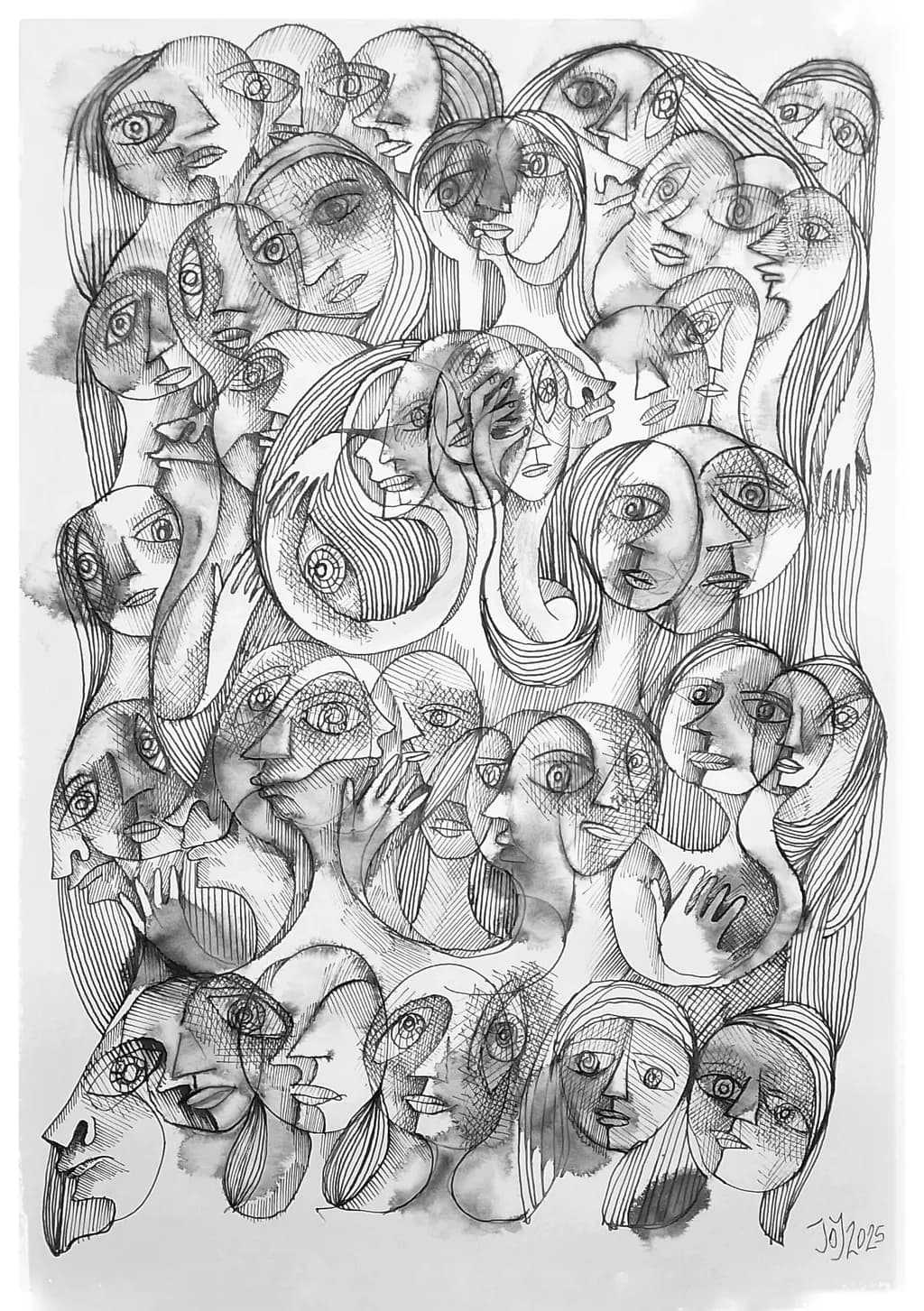 Whispers of Identity: A Tapestry of Faces in Ink and Emotion