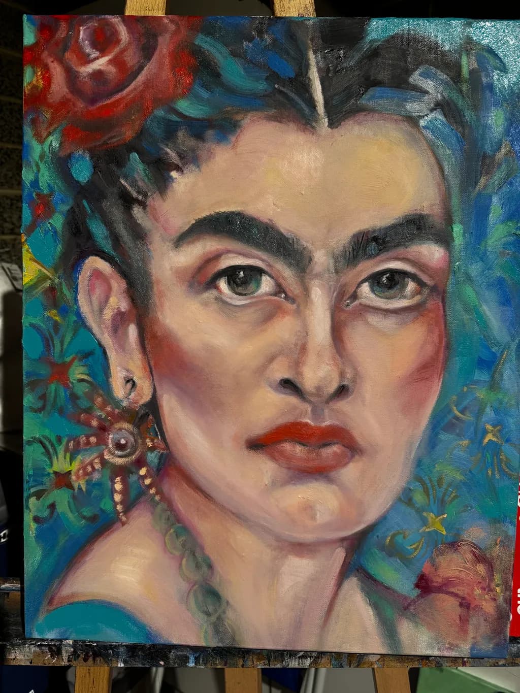 Vibrant Essence: A Colorful Portrait of Iconic Expression and Floral Beauty