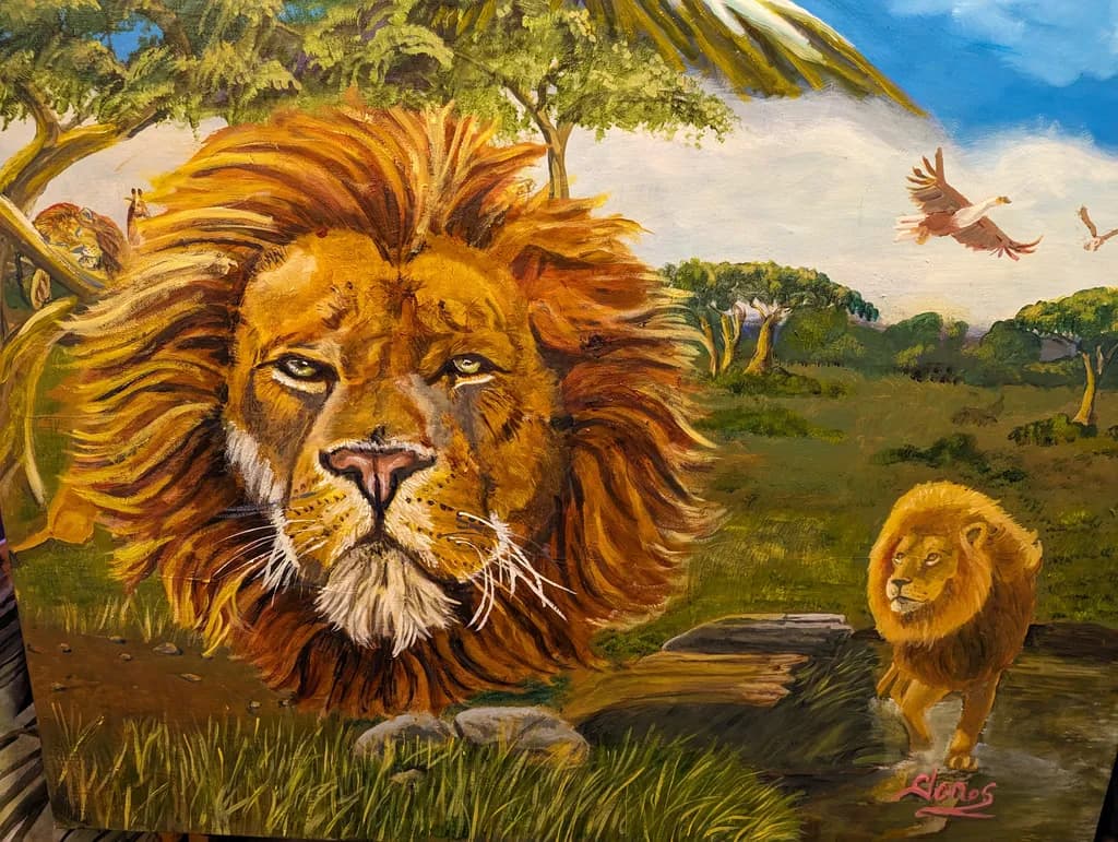 Majestic Roar: A Lion's Gaze in the Heart of the Savannah