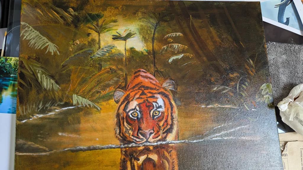 Majestic Gaze: The Enigmatic Tiger in a Lush Jungle Setting