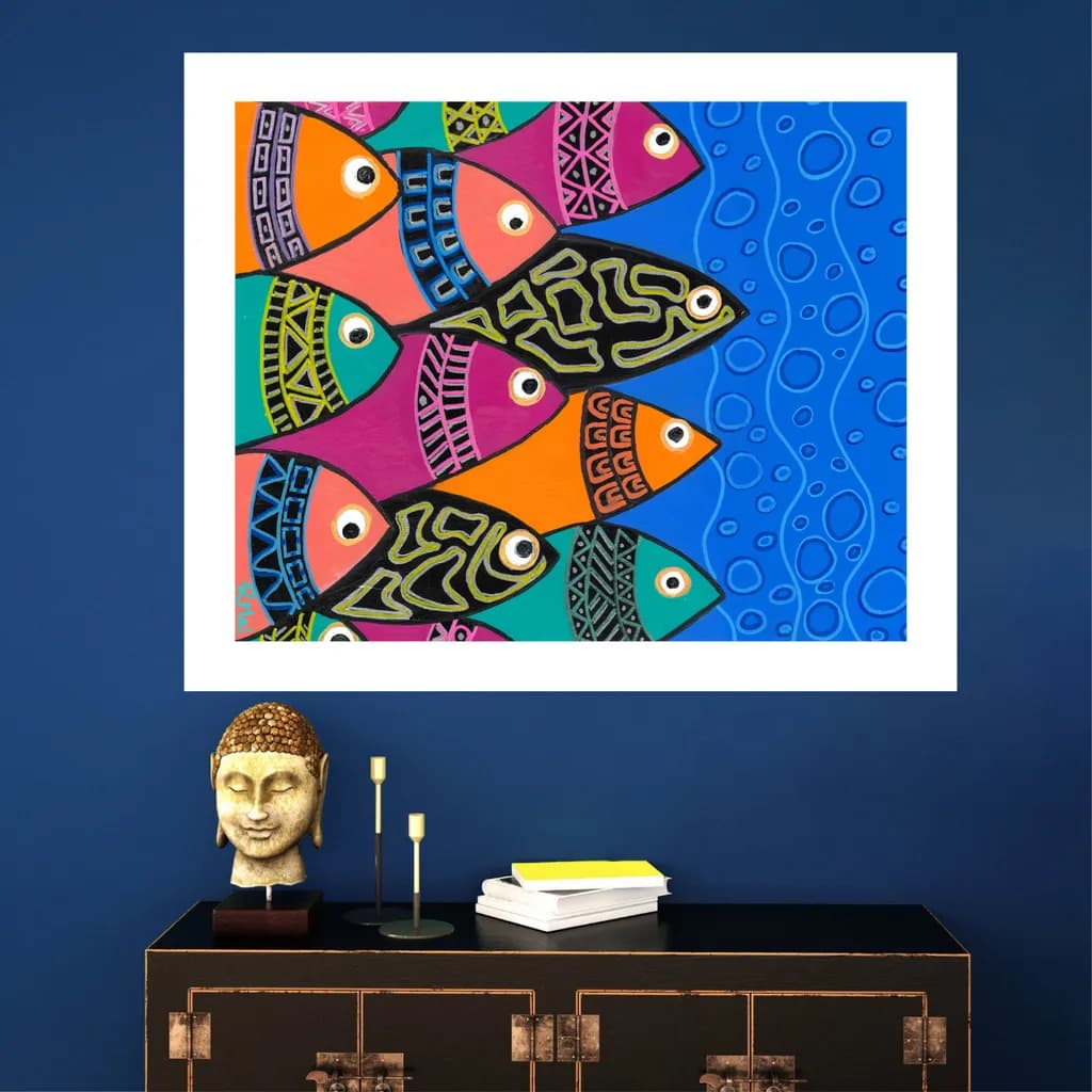 Whimsical Fish Dance: A Colorful Abstract Journey Through Aquatic Artistry
