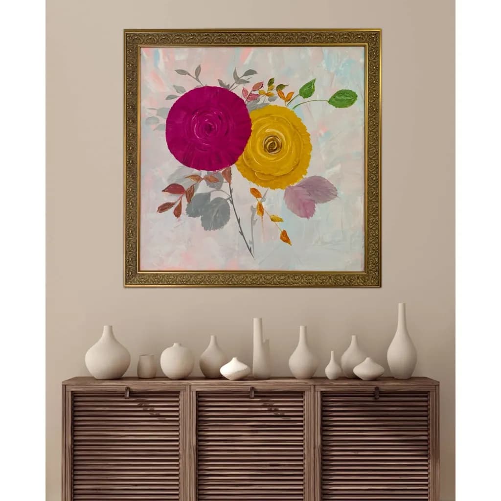 Vibrant Blossoms: A Dance of Pink and Yellow Roses in Abstract Harmony