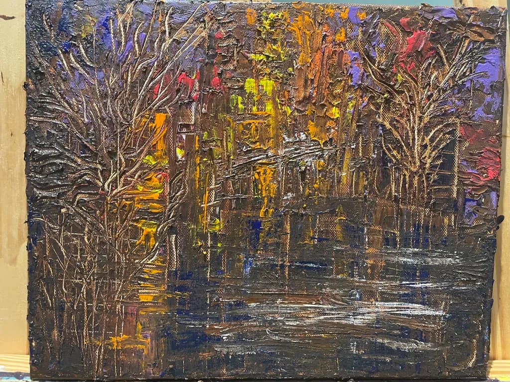 Whispers of Color: An Abstract Landscape of Trees and Water